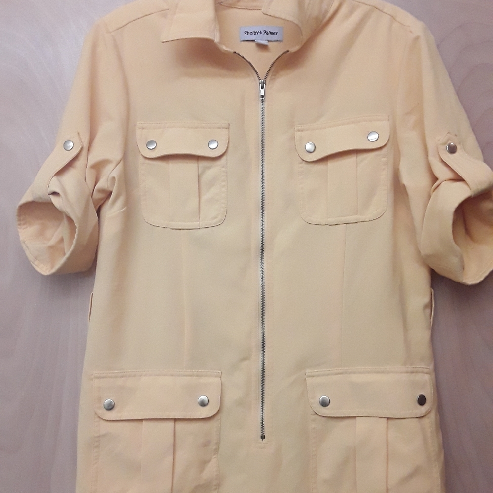 Yellow Pocket Military Pocket Zipper Dress Boho S